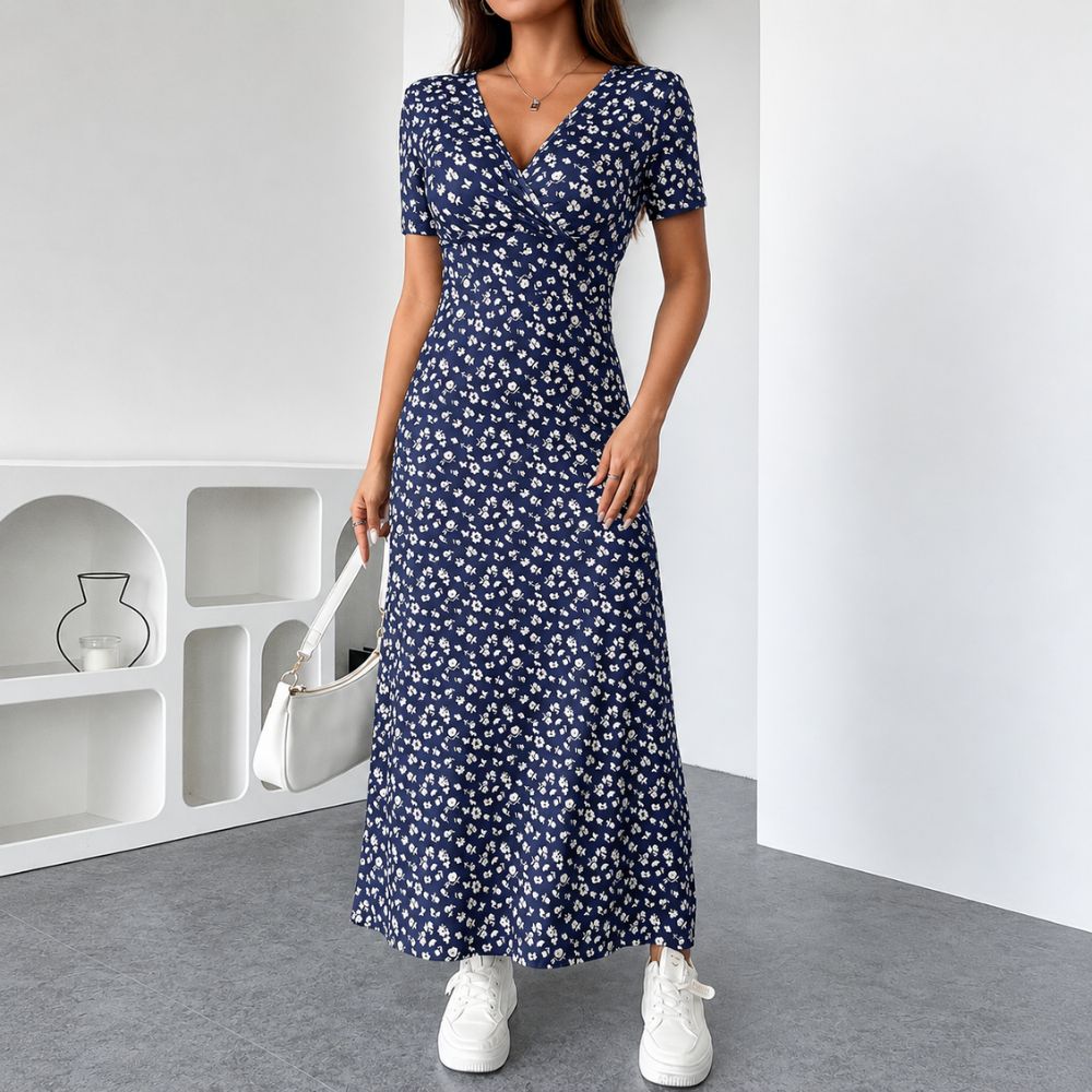 Dames maxi jurk met bloemenprint en V-hals