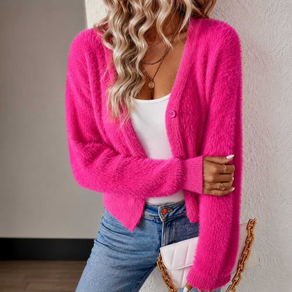 Dames pluizig knoopvest