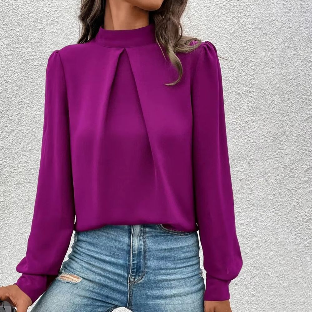 Dames blouse met geplooide hoge hals