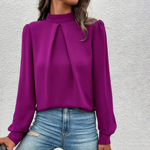 Dames blouse met geplooide hoge hals