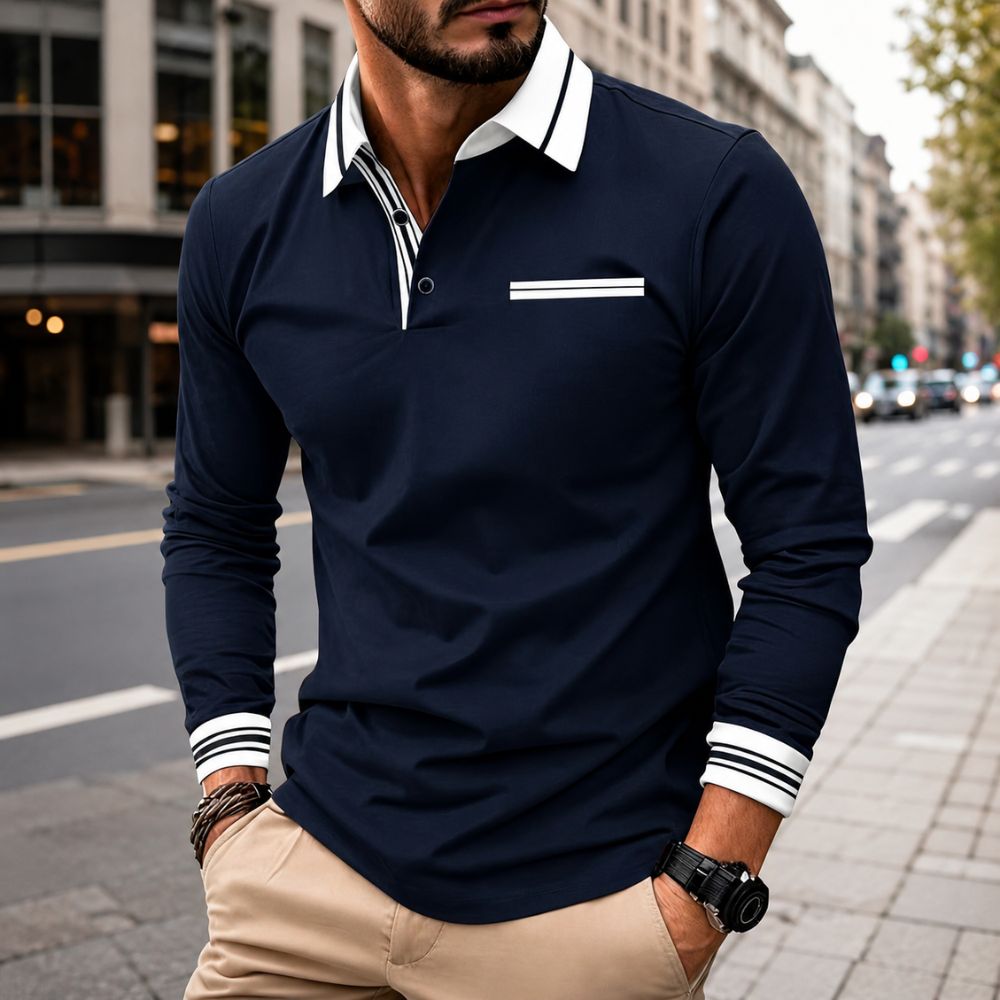 Heren poloshirt met gestreepte kraag