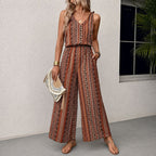 Dames jumpsuit met gestreepte wijde pijpen