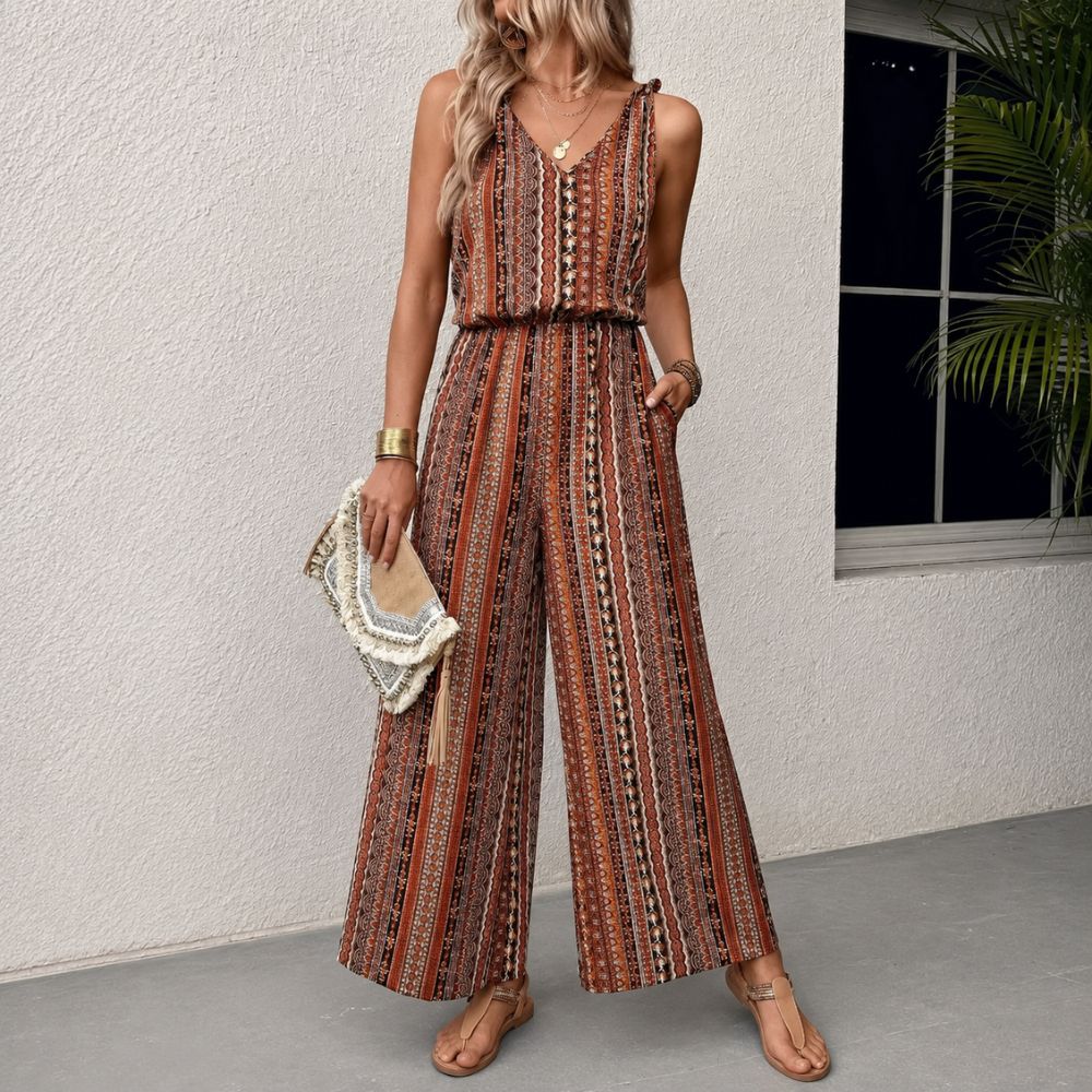 Dames jumpsuit met gestreepte wijde pijpen