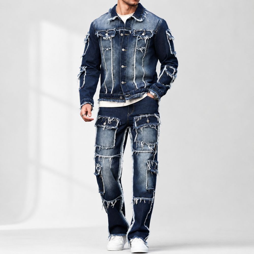 Heren raw hem tweedelige set