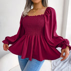 Dames gesmockte blouse met ruches