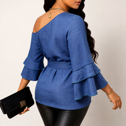 Dames blouse met asymmetrische tailleceintuur