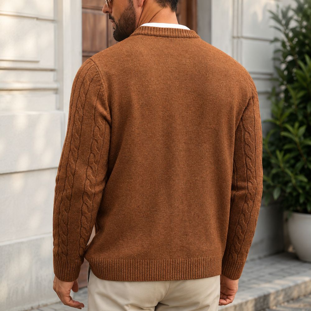 Heren kabelgebreid vest met knopen