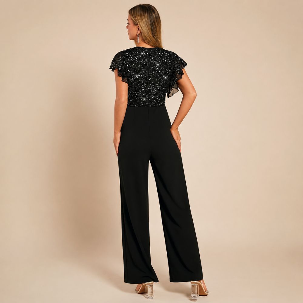 Dames jumpsuit met pailletten en wijde pijpen