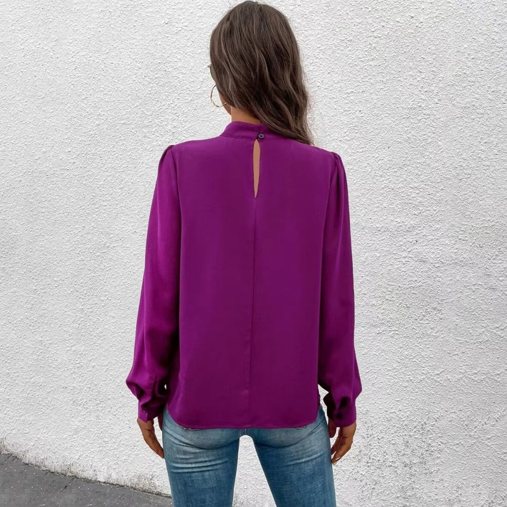Dames blouse met geplooide hoge hals