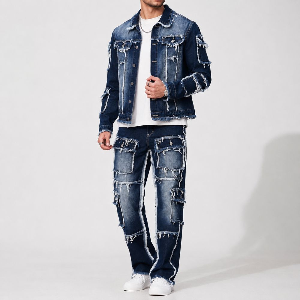 Heren raw hem tweedelige set