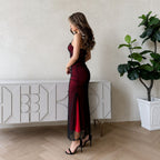 Dames midi jurk met mesh en spaghettibandjes