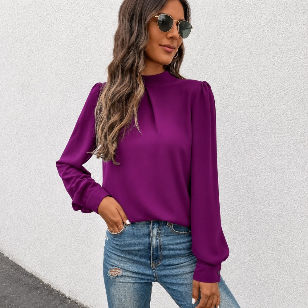 Dames blouse met geplooide hoge hals