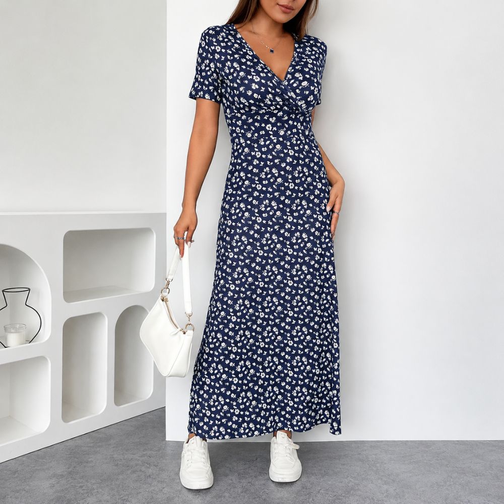 Dames maxi jurk met bloemenprint en V-hals