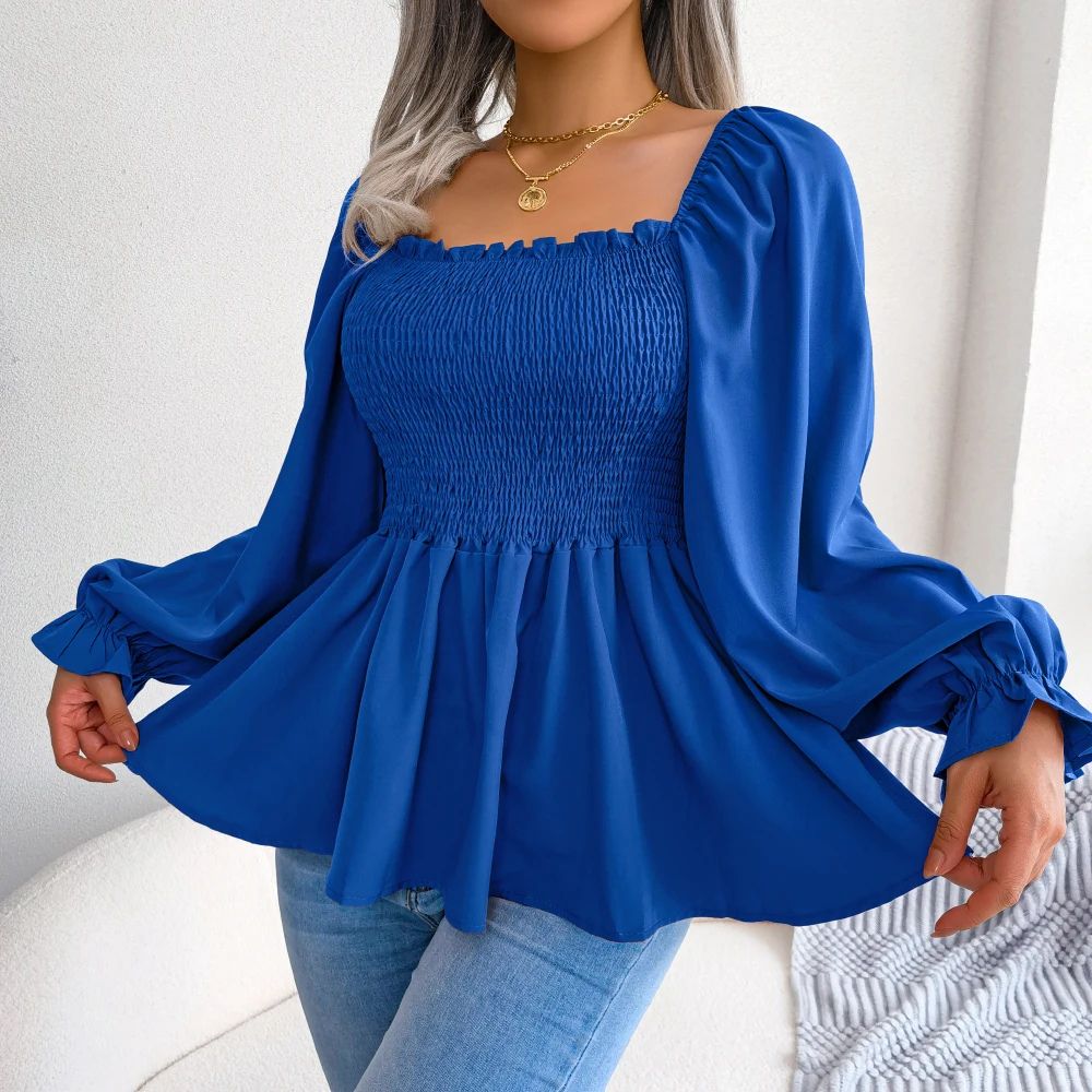 Dames gesmockte blouse met ruches