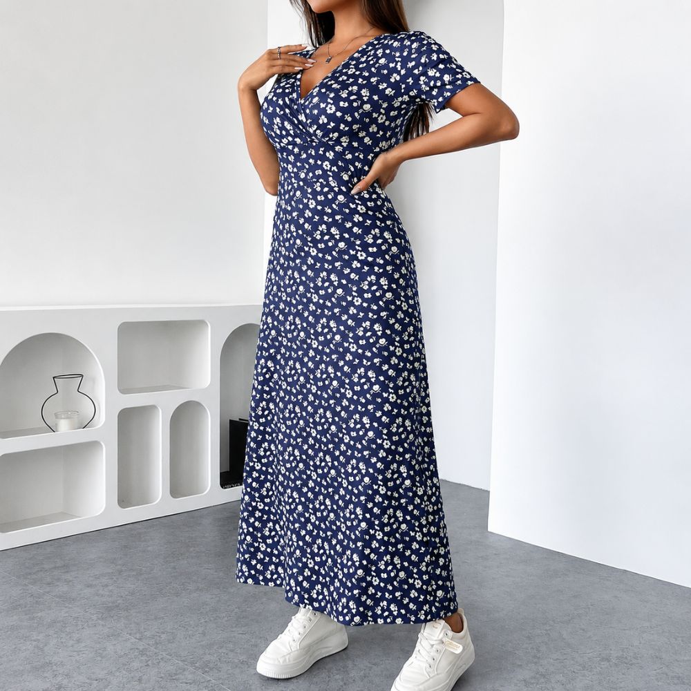 Dames maxi jurk met bloemenprint en V-hals