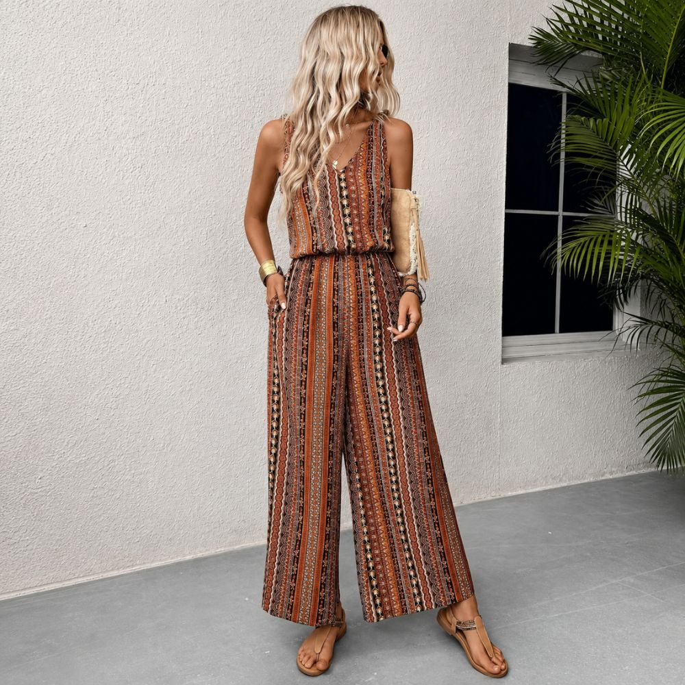 Dames jumpsuit met gestreepte wijde pijpen