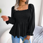 Dames gesmockte blouse met ruches