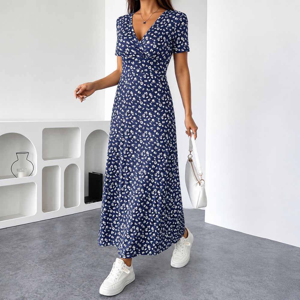 Dames maxi jurk met bloemenprint en V-hals