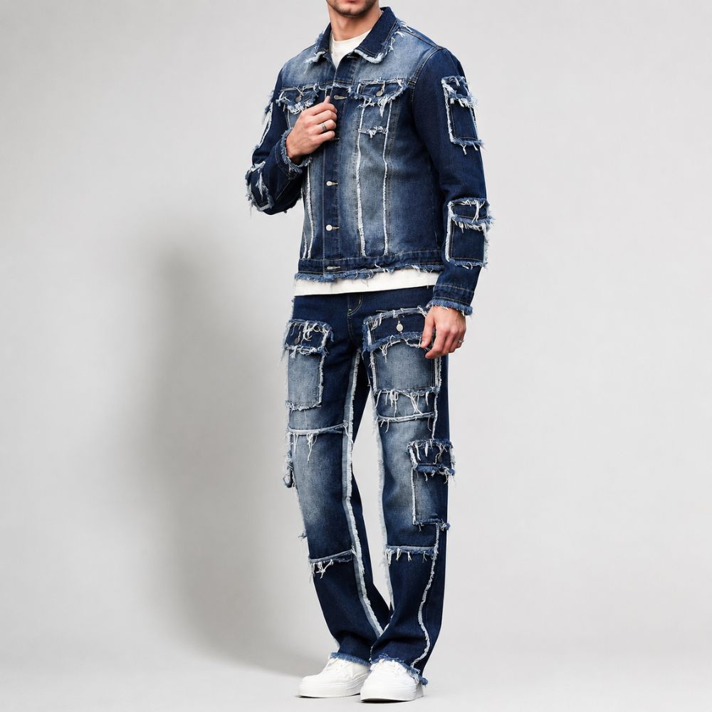 Heren raw hem tweedelige set
