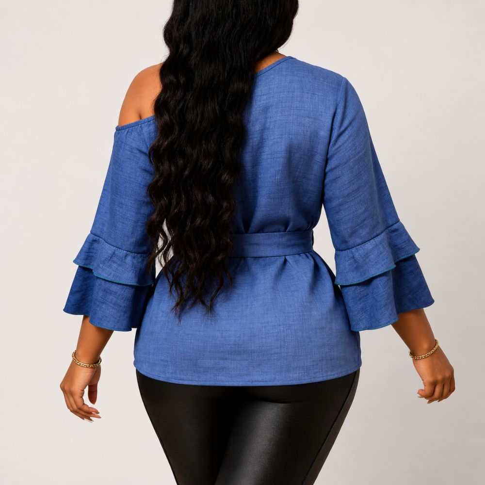 Dames blouse met asymmetrische tailleceintuur