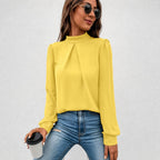 Dames blouse met geplooide hoge hals