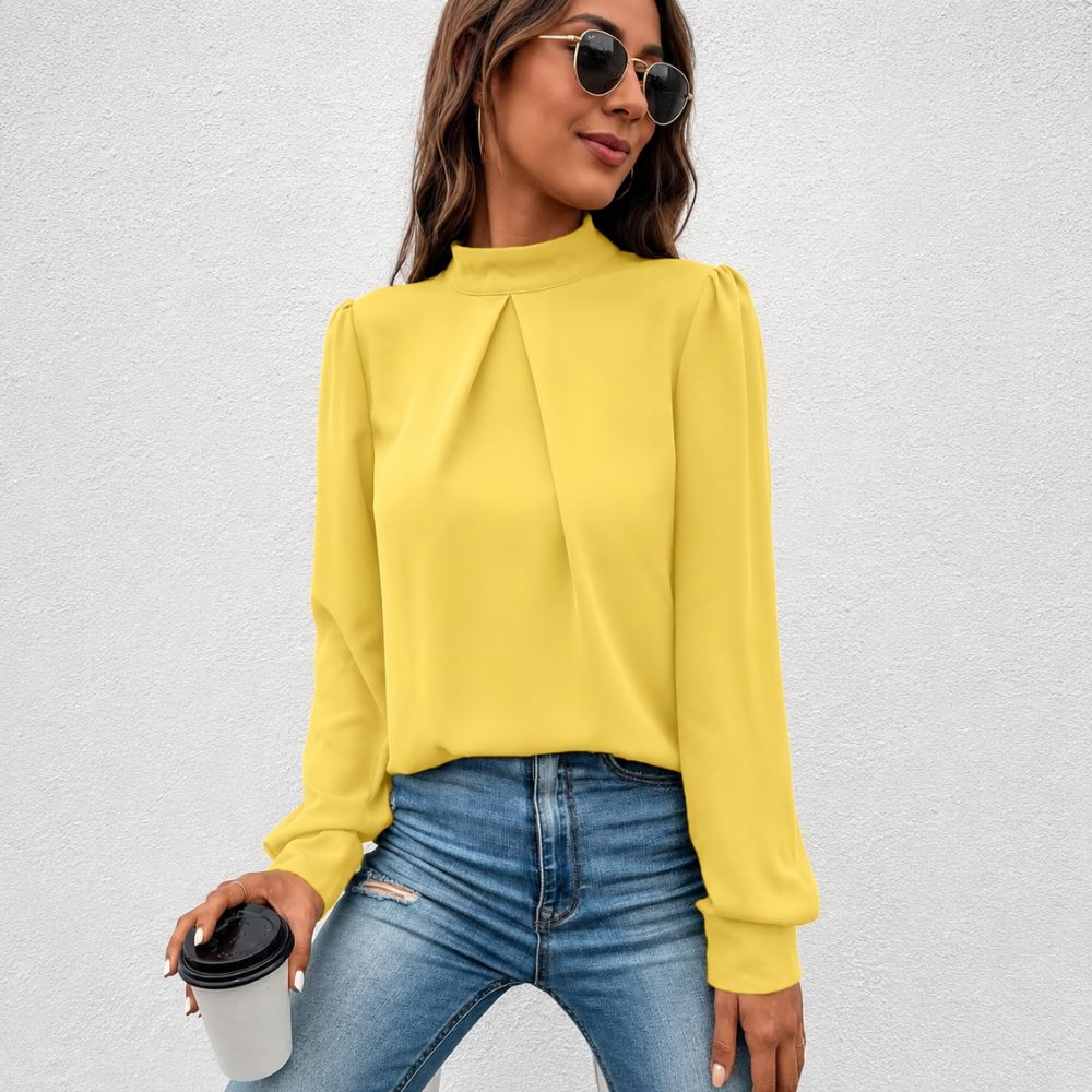 Dames blouse met geplooide hoge hals