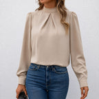 Dames blouse met geplooide hoge hals