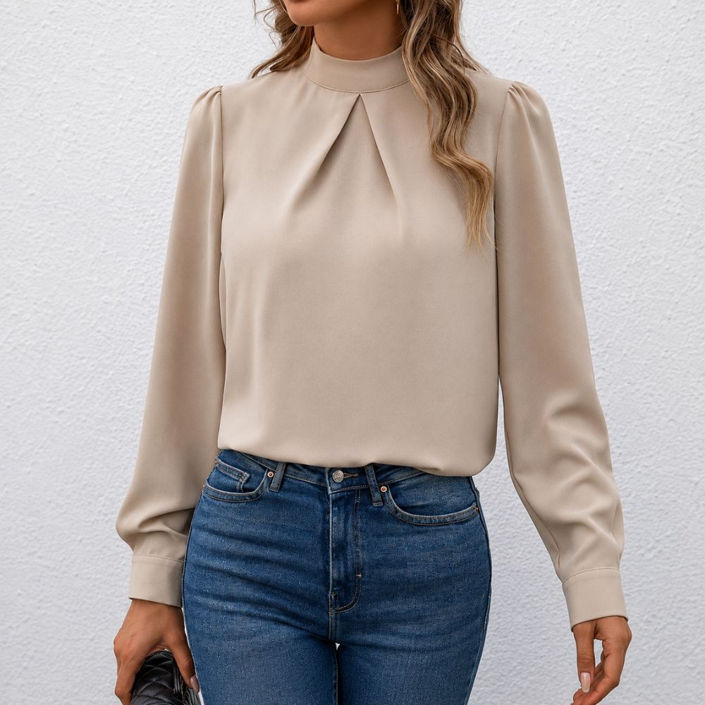 Dames blouse met geplooide hoge hals