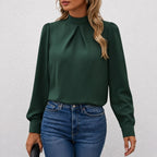 Dames blouse met geplooide hoge hals