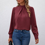 Dames blouse met geplooide hoge hals