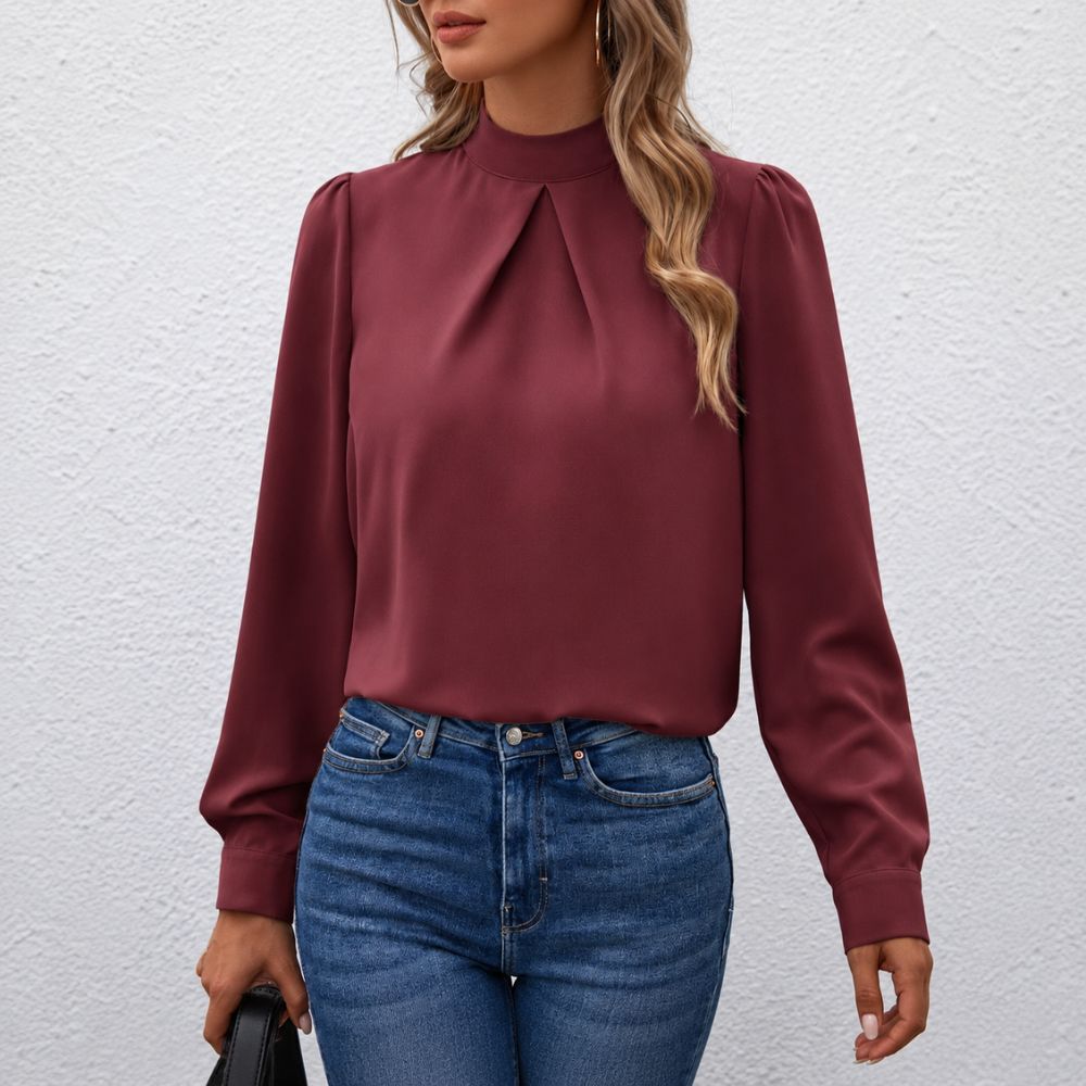 Dames blouse met geplooide hoge hals